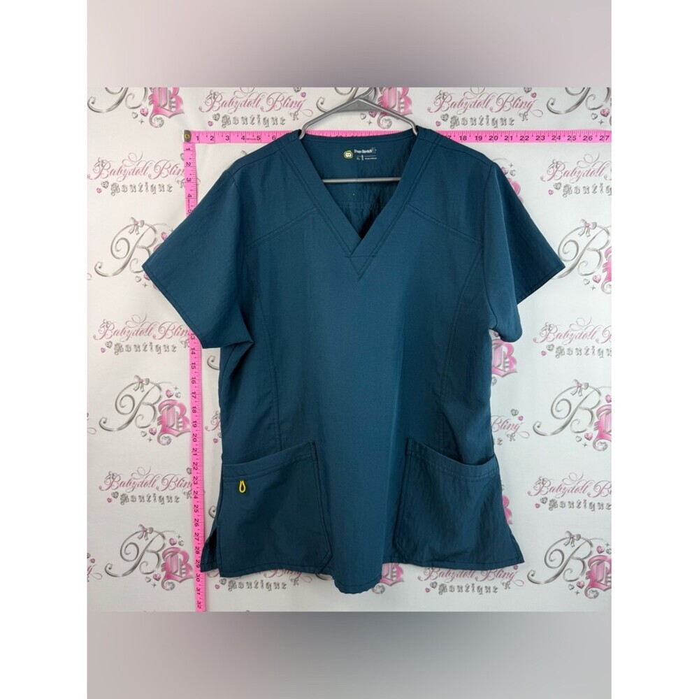 Four stretch tshirt blue scrubs Women's V-Neck Scrub Tunic Top in A Navy Blue